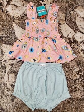 Posh Peanut Bamboo Summer Spring Pink Fiona Bummie Set 2t